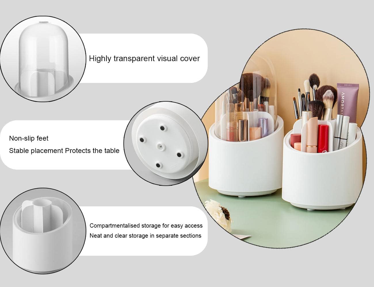 Rotating Makeup Brush Holder with Cover