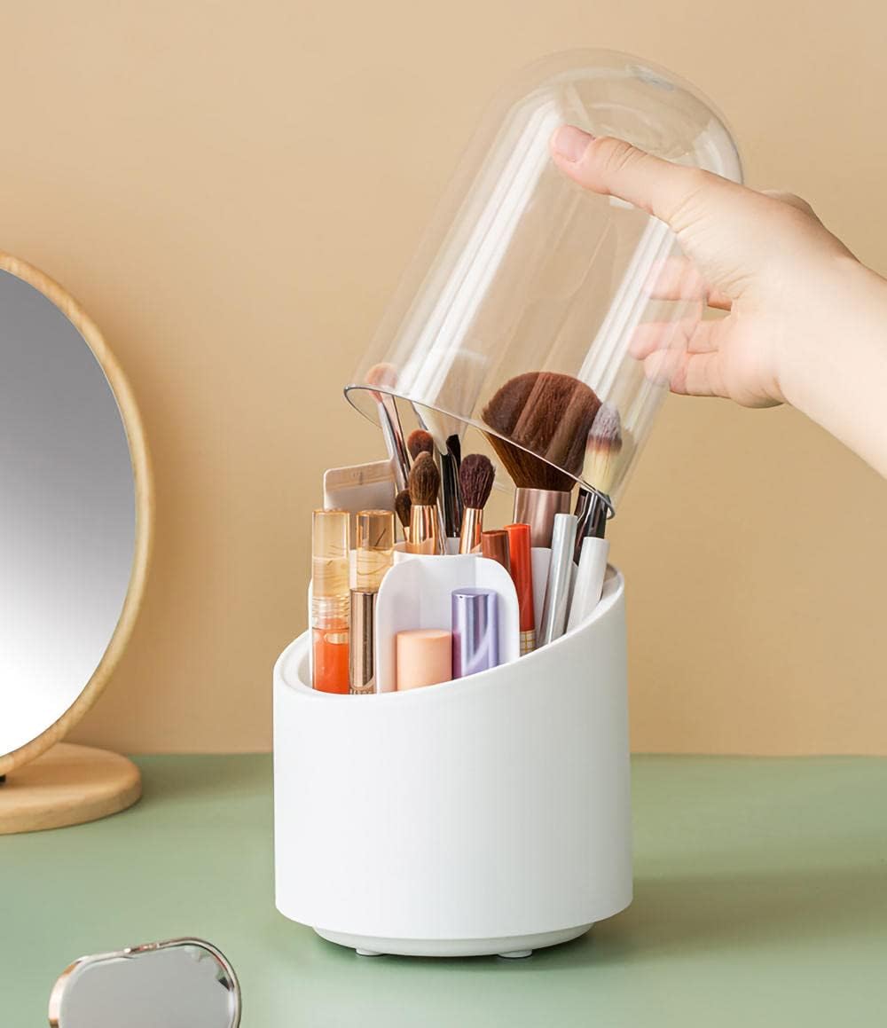 Rotating Makeup Brush Holder with Cover